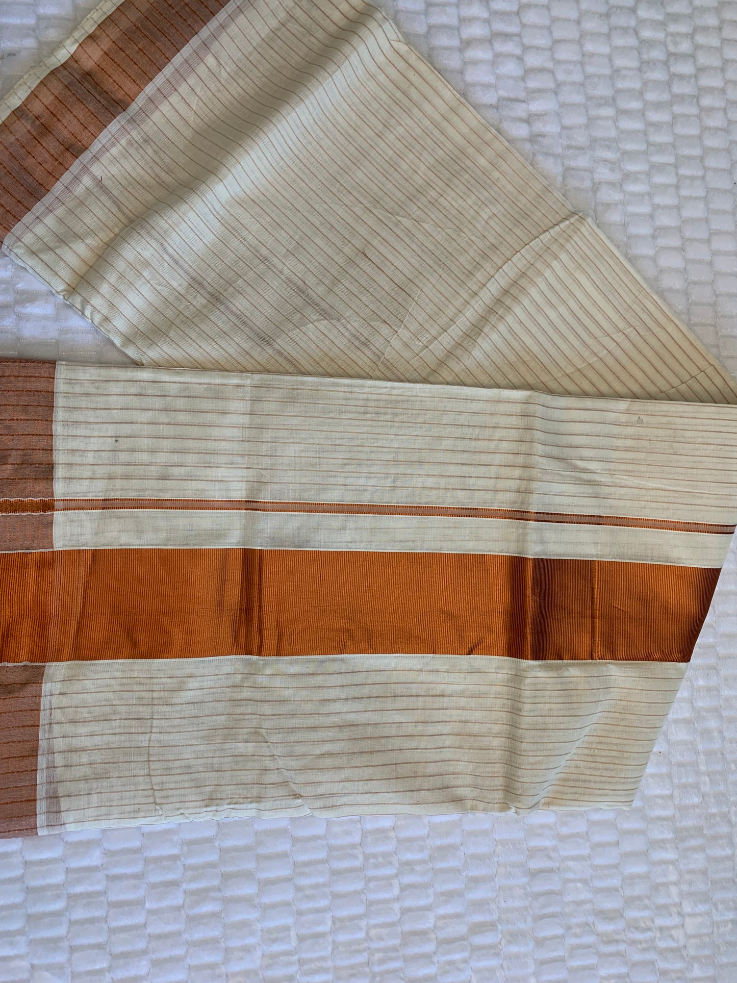 Copper Zari Striped Kerala Saree