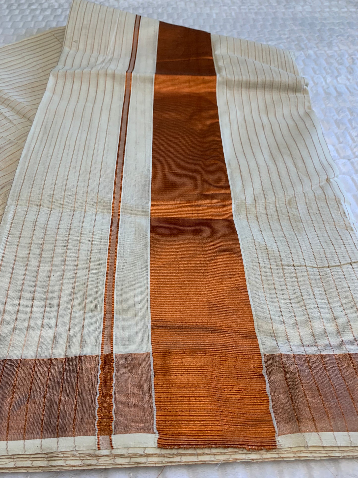 Copper Zari Striped Kerala Saree