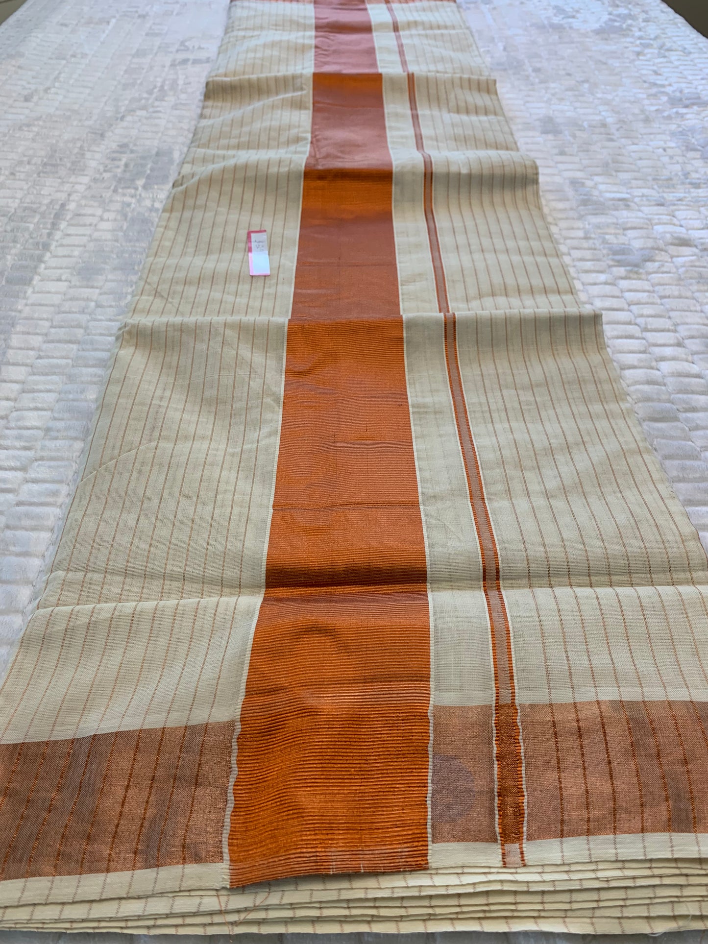 Copper Zari Striped Kerala Saree