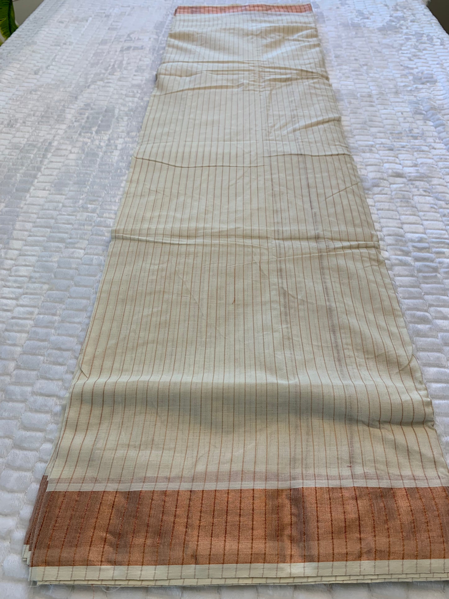 Copper Zari Striped Kerala Saree