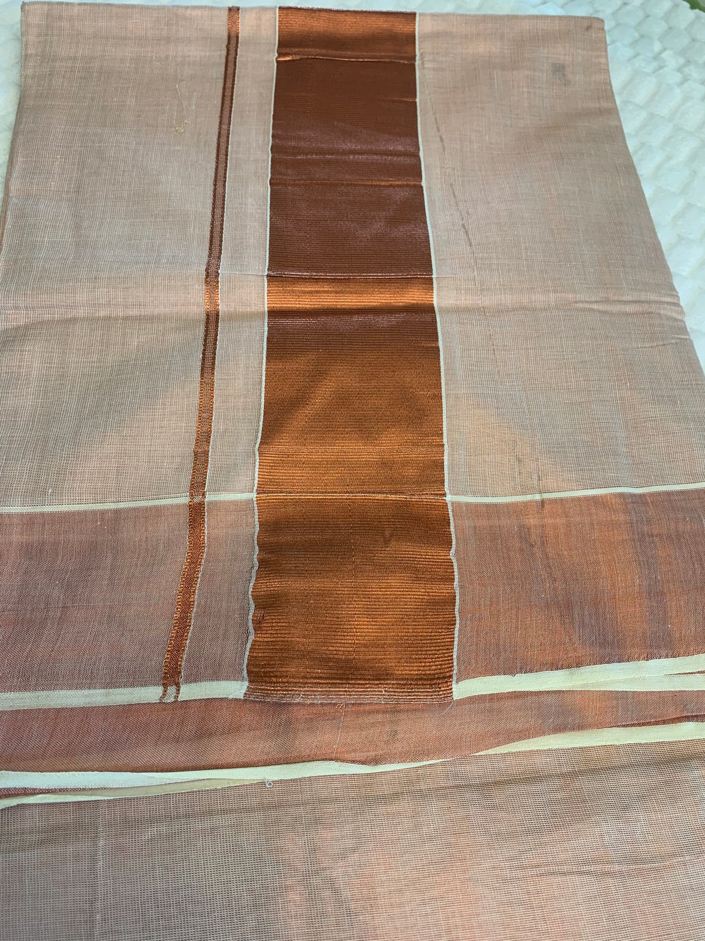 Copper Zari Plain Kerala Saree