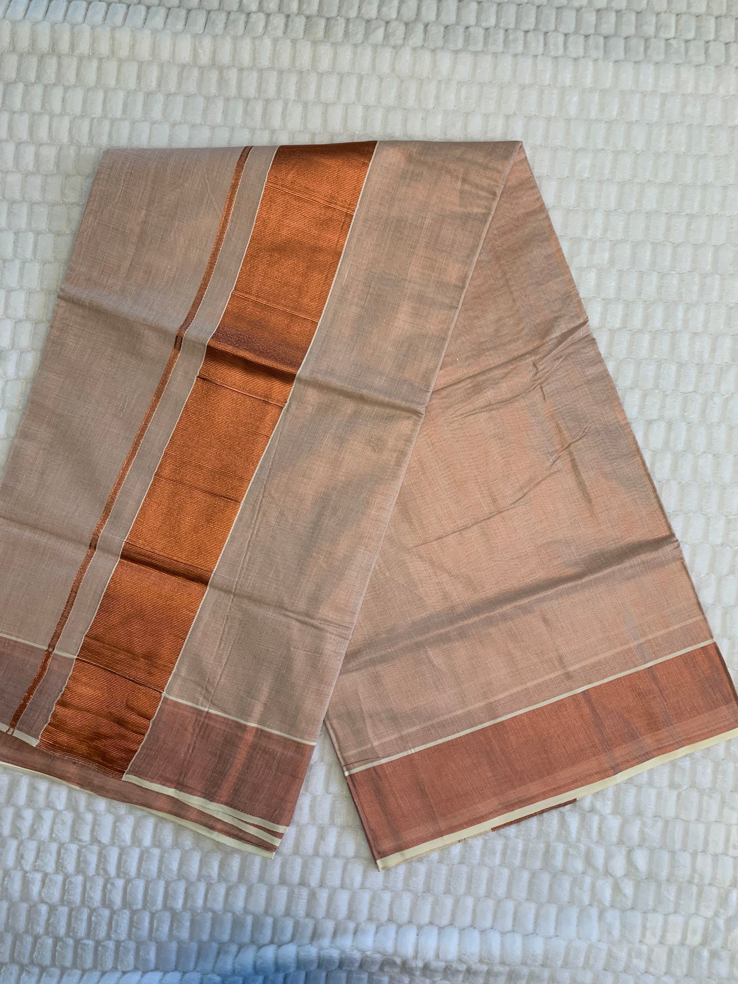 Copper Zari Plain Kerala Saree