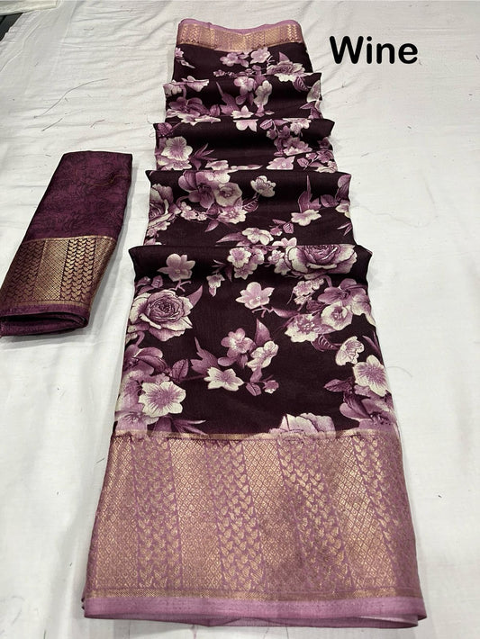 Wine floral art silk saree