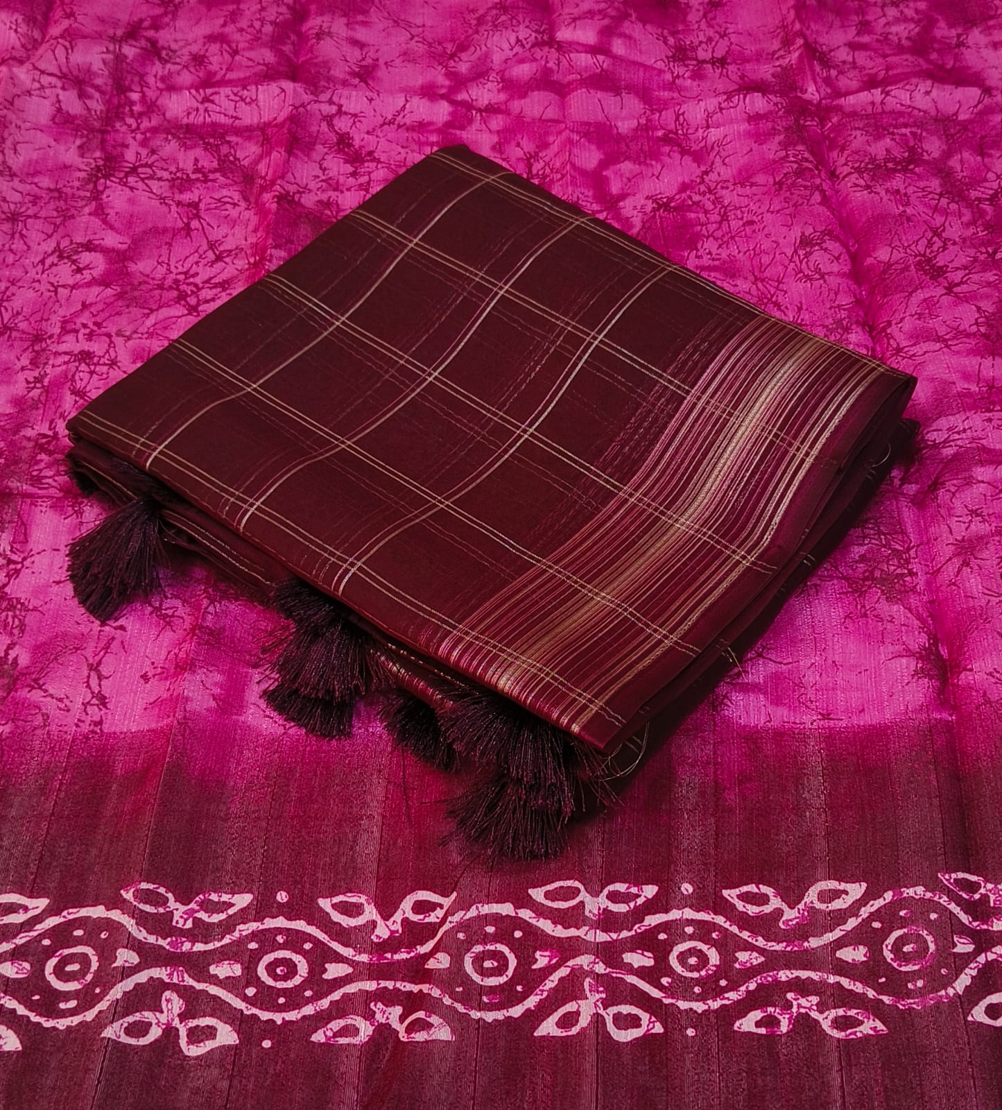 Maroon check saree