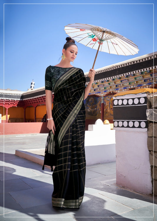 Black checks chiffon saree