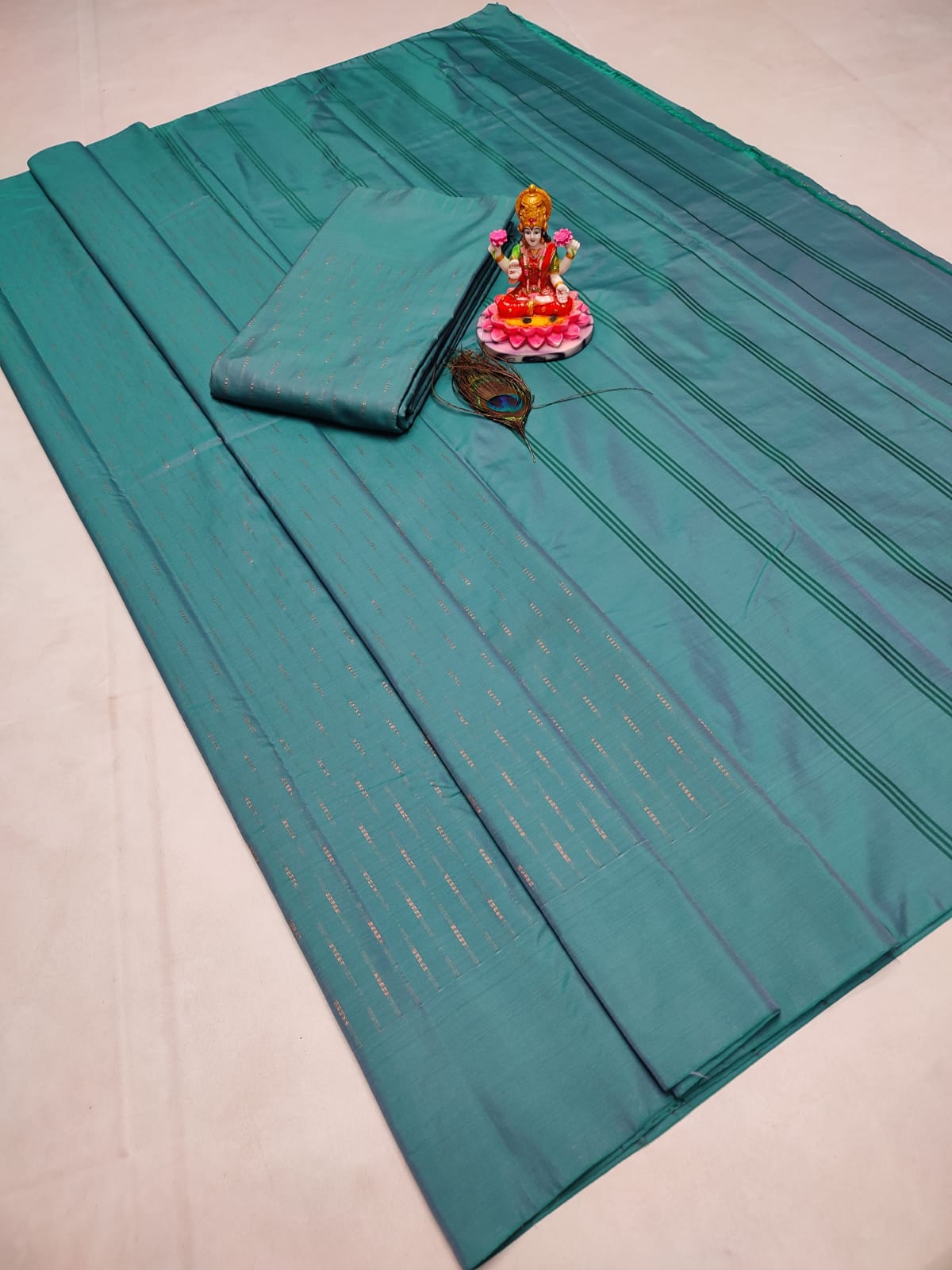 Teal color soft silk saree