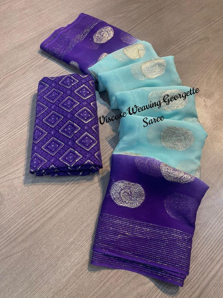 teal blue and violet Georgette saree