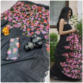 black semi georgette saree