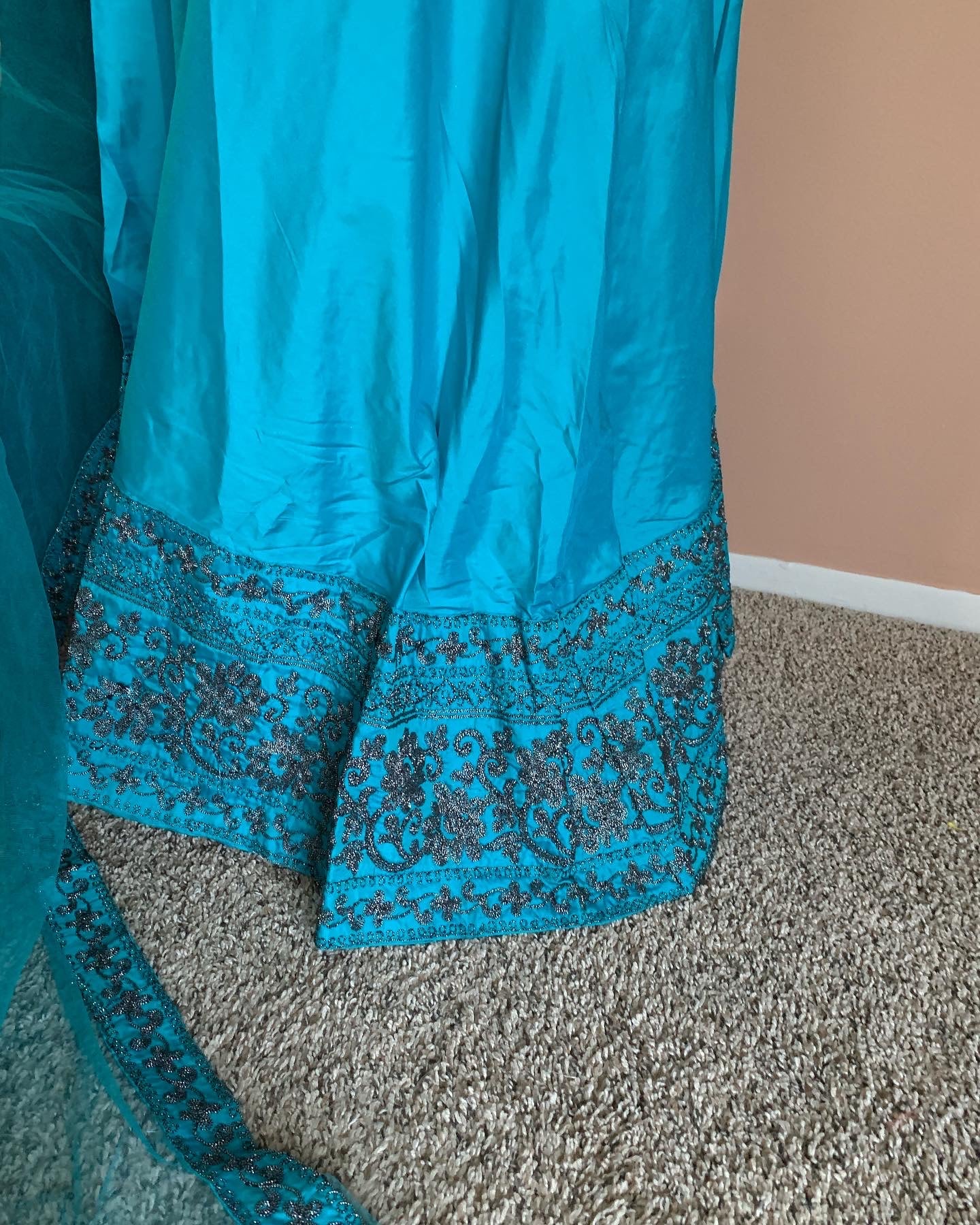 Peacock Blue Full Length Silk Gown