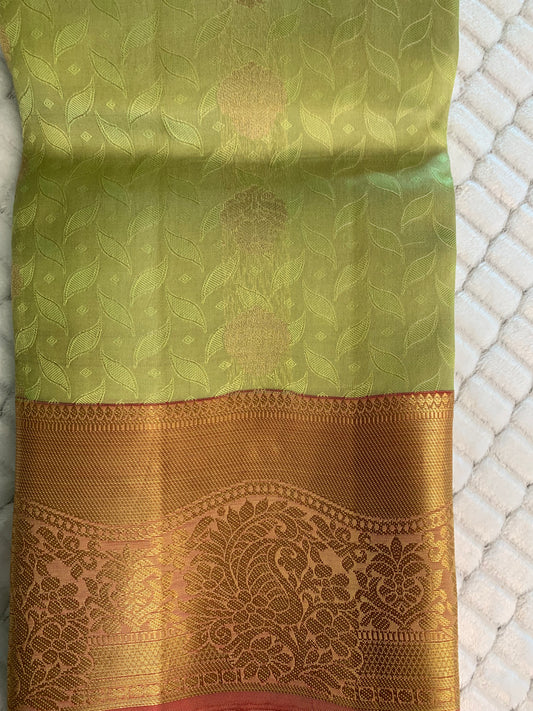 Pista Green Kanchipuram Silk Saree