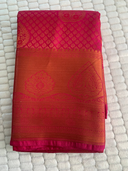 Pink Brocade Semi Kanchipuram Silk Saree