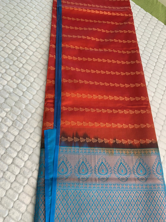 Brick Red Semi Kanchipuram Silk Saree