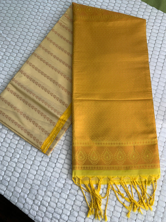 Off-White Semi Kanchipuram Silk Saree