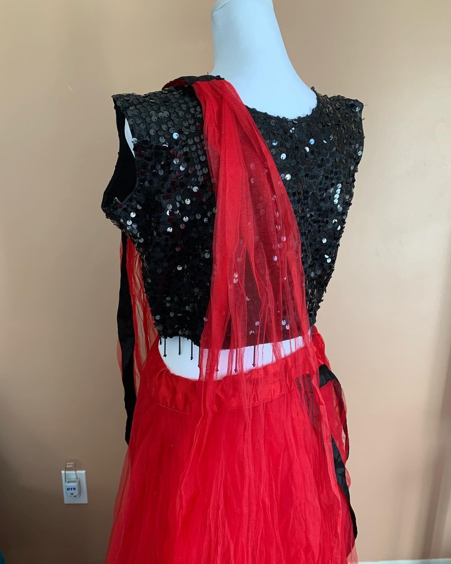 Black and Red Draping Lehenga